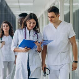 Medical professional working on billing system